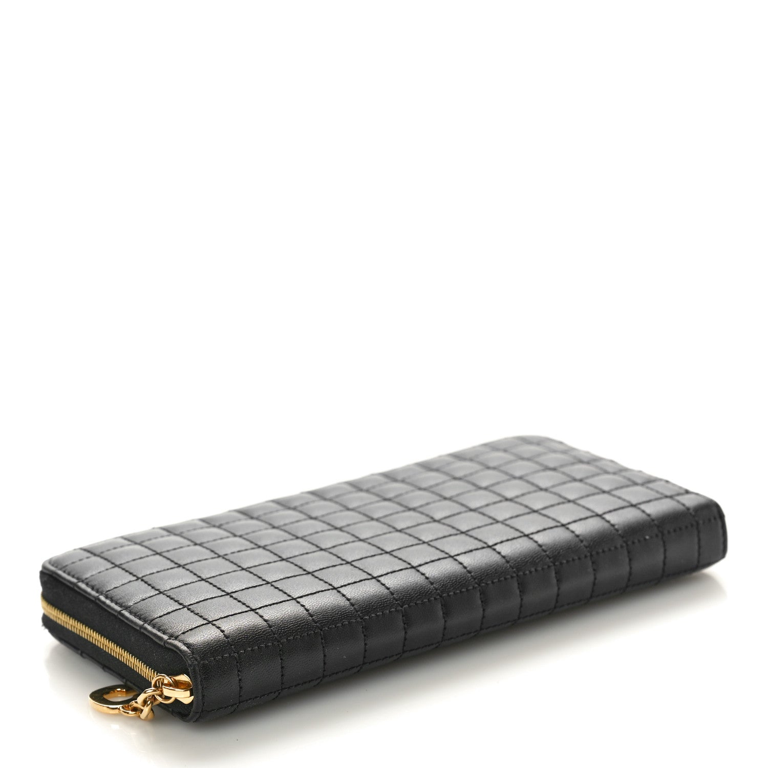 Celine Lambskin Quilted Large C Charm Zip Around Wallet Black 4 of 8