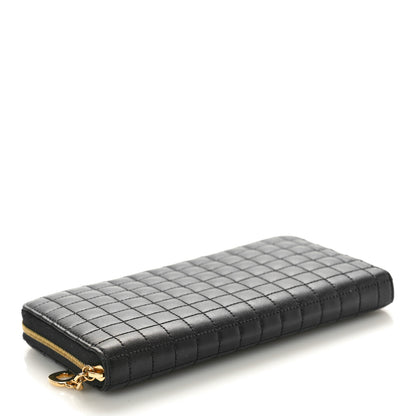 Celine Lambskin Quilted Large C Charm Zip Around Wallet Black 4 of 8