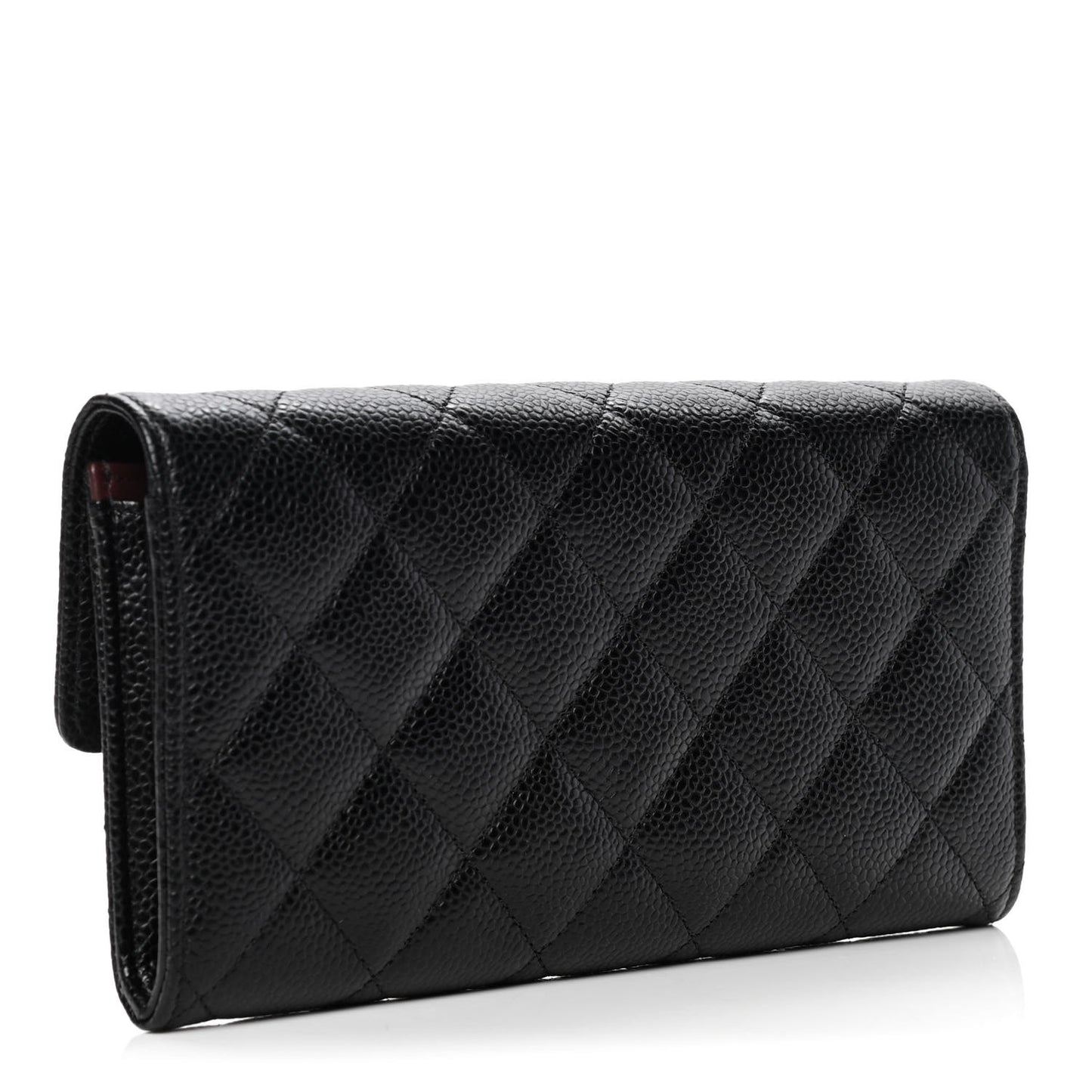 Caviar Quilted Large Gusset Flap Wallet Black