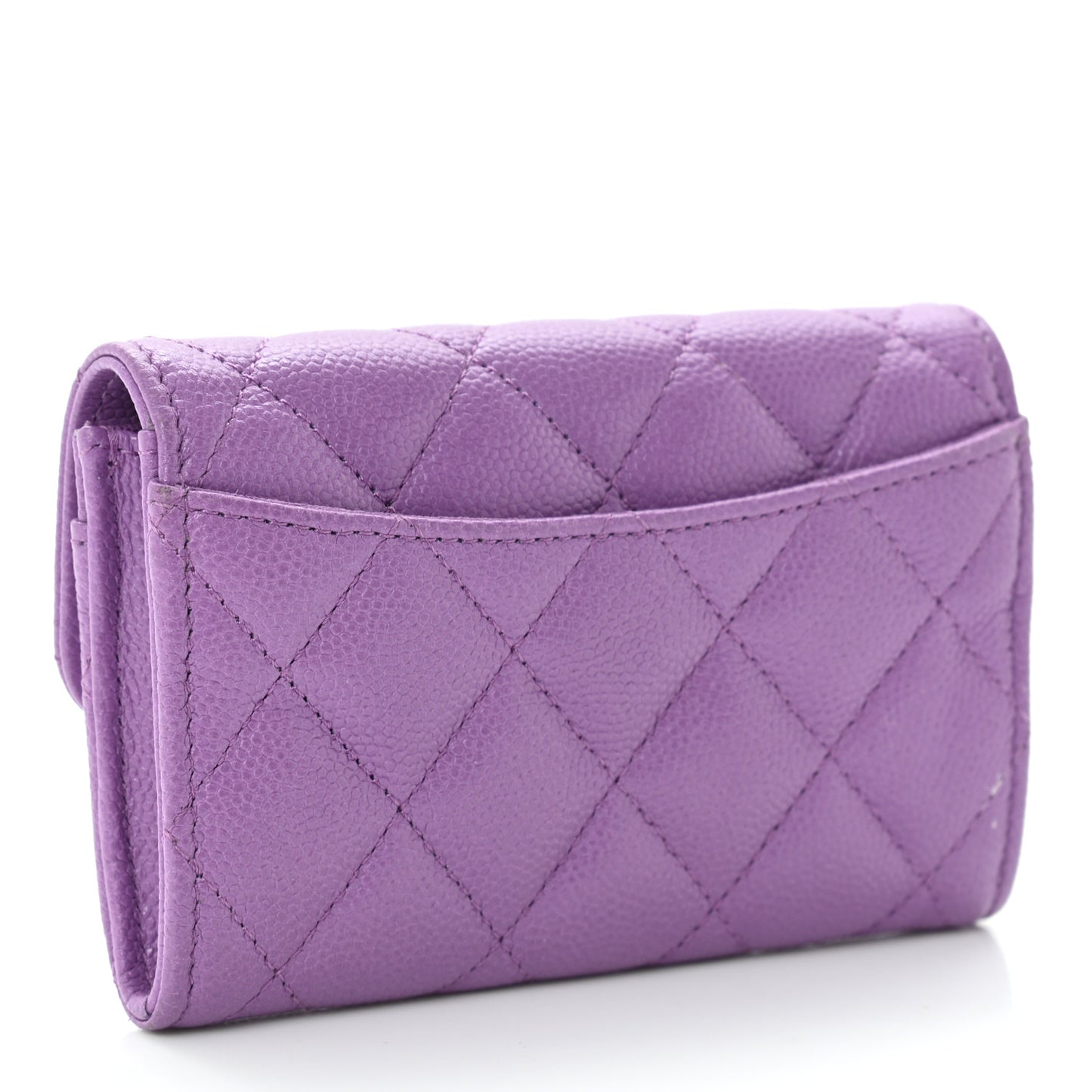 Caviar Quilted Flap Card Holder Wallet Purple