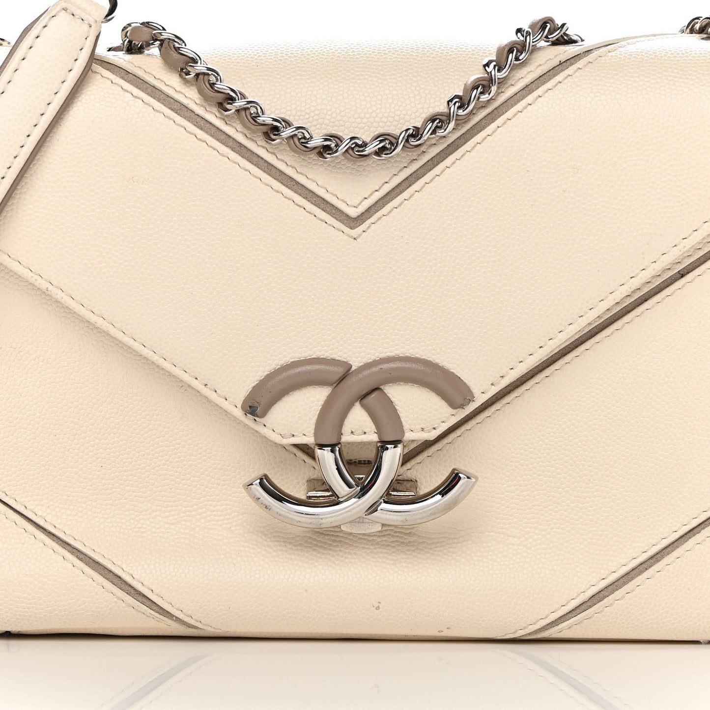 Caviar Macro Chevron Single Flap White