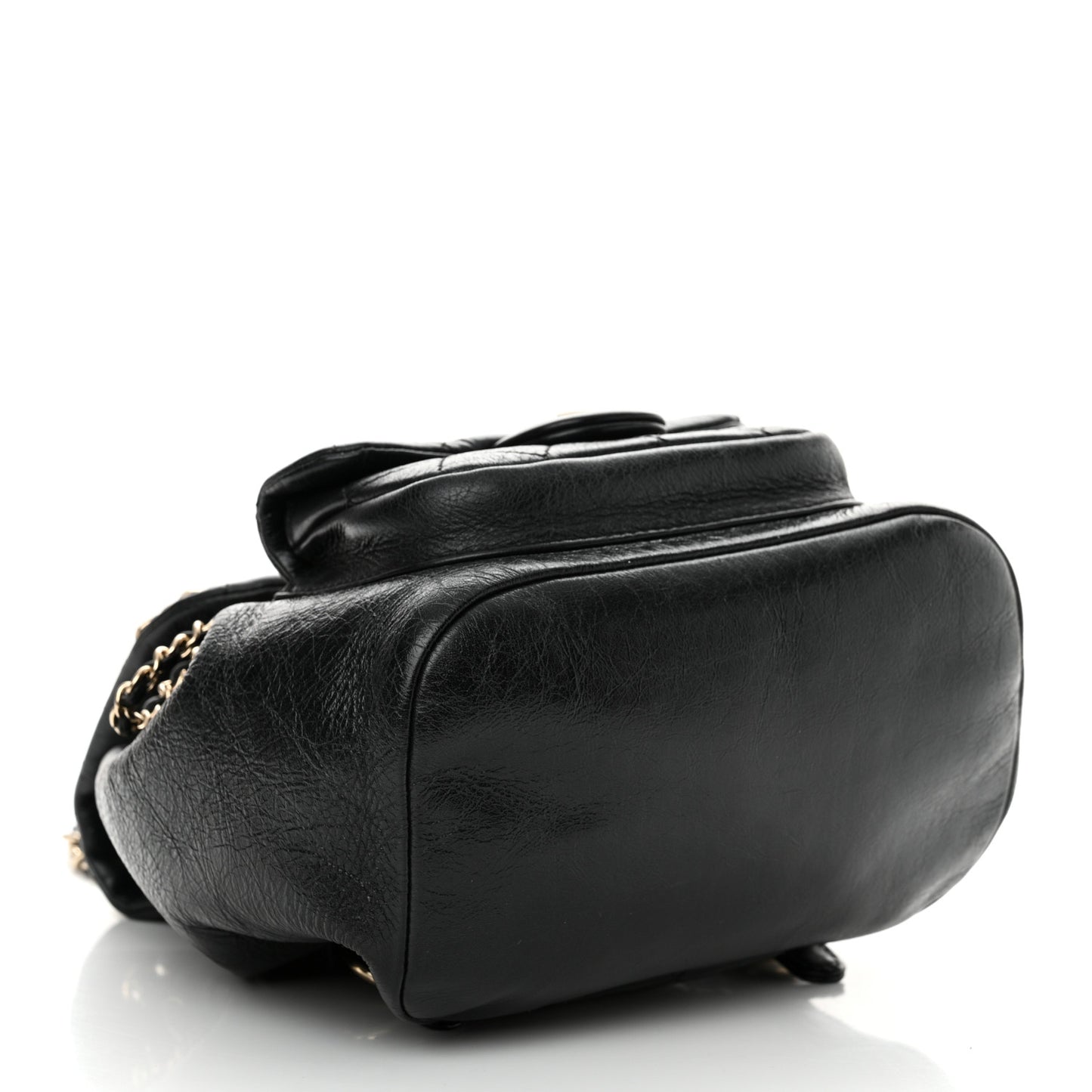 Glazed Aged Calfskin Quilted Small Duma Drawstring Backpack Black