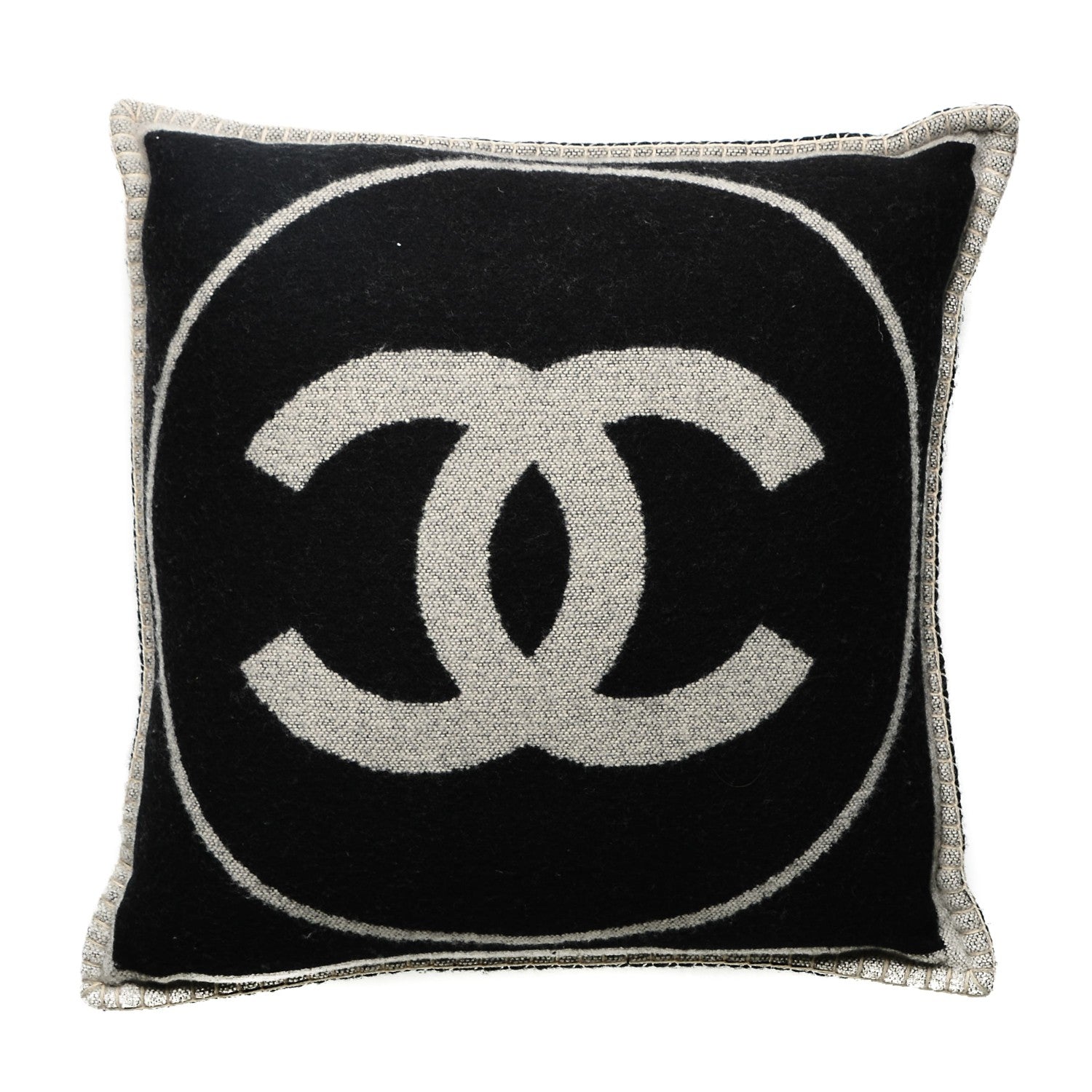 Chanel Merino Wool Cashmere CC Pillow Black Beige 1 of 4