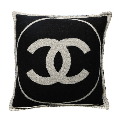 Chanel Merino Wool Cashmere CC Pillow Black Beige 1 of 4