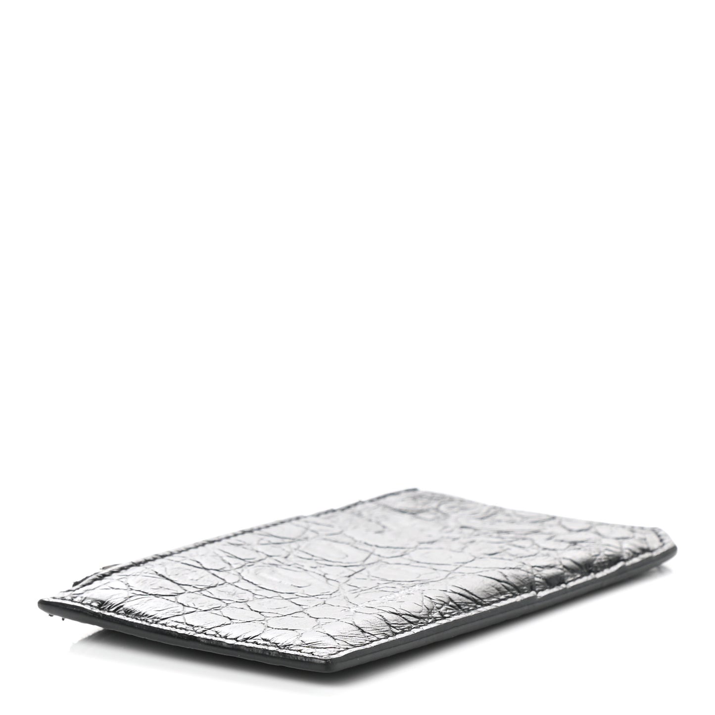 Calfskin Crocodile Embossed 5 Fragments Zip Pouch Card Holder Black