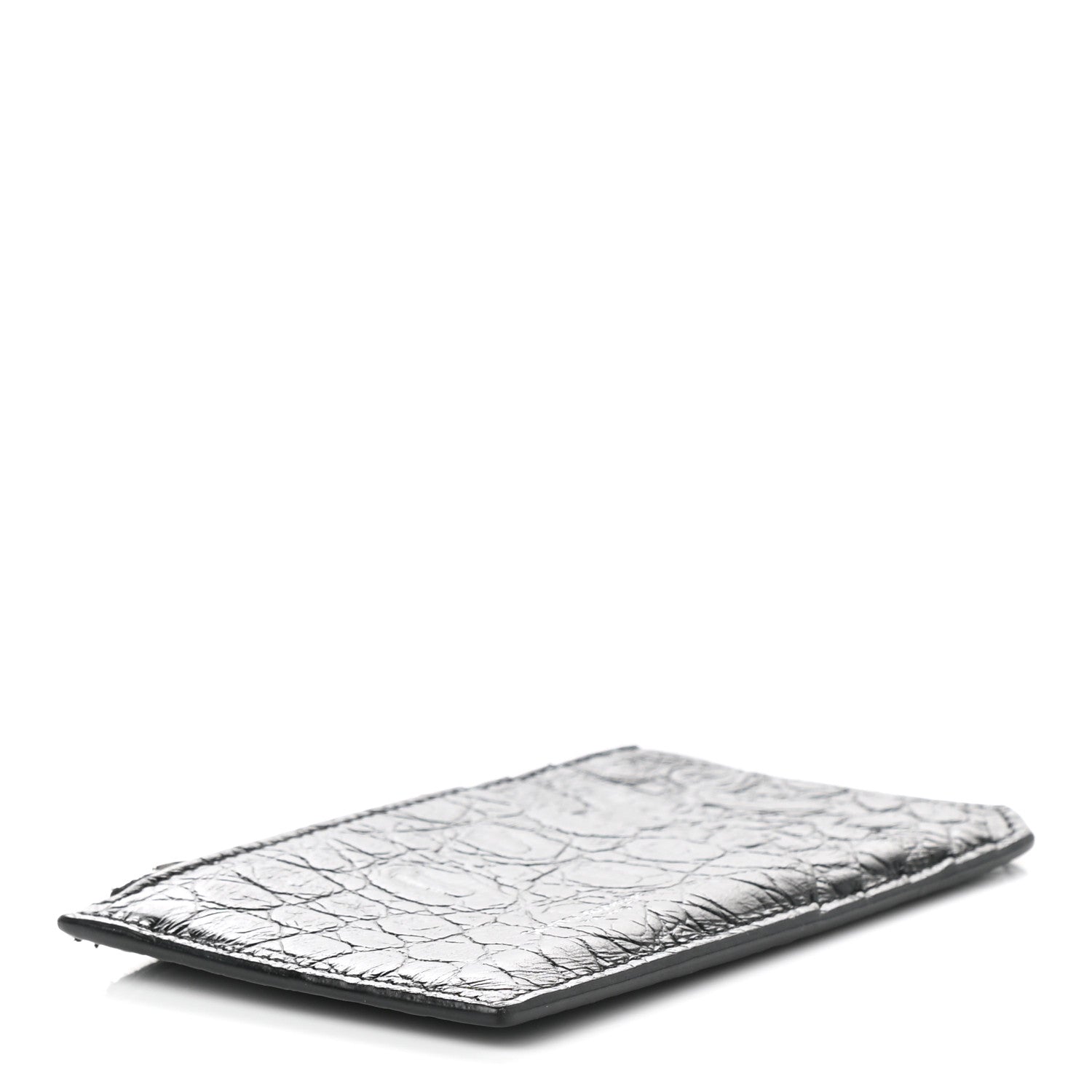 Saint Laurent Calfskin Crocodile Embossed 5 Fragments Zip Pouch Card Holder Black 4 of 8