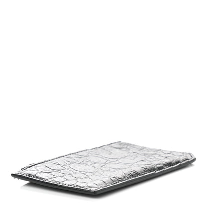 Saint Laurent Calfskin Crocodile Embossed 5 Fragments Zip Pouch Card Holder Black 4 of 8