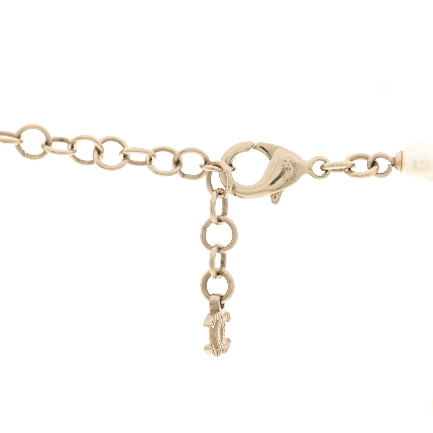 Pearl Crystal Camellia CC Necklace Gold