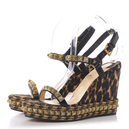 Christian Louboutin Nappa Silk Leopard Pira Ryad 110 Wedge Sandals 40 Black Marron 3 of 8
