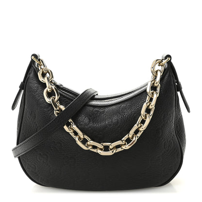 Gucci GG Grainy Calfskin Emblem Small Half Moon Shoulder Bag Black 1 of 10