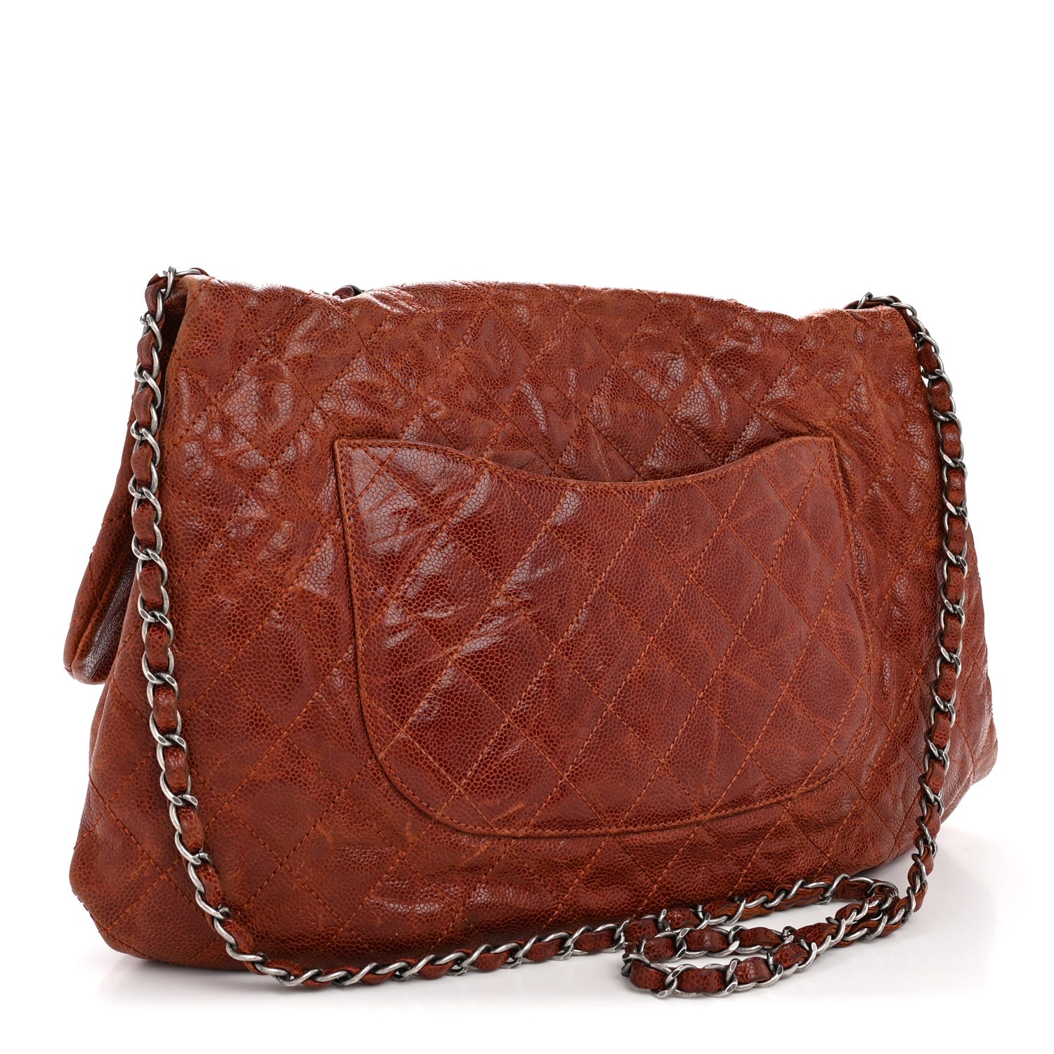 Chanel Crumpled Caviar Quilted Maxi Elastic Flap Light Brown 3 of 13