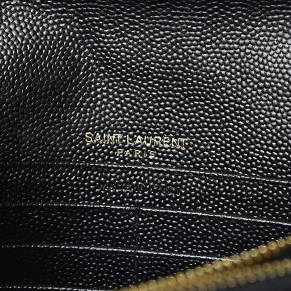 Saint Laurent Grain De Poudre Matelasse Chevron Monogram Envelope Chain Wallet Black 8 of 10