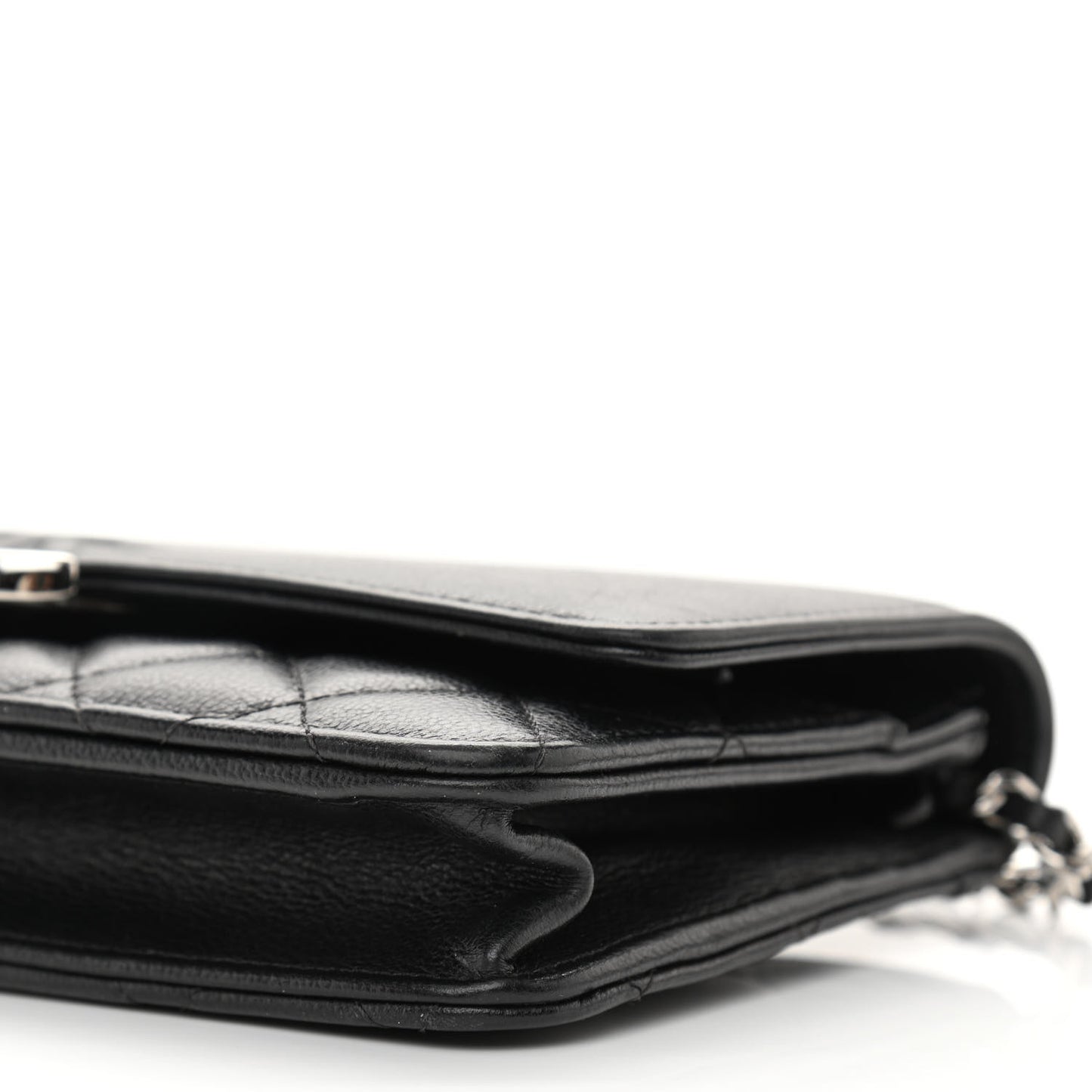 Grained Calfskin Quilted CC Box Wallet On Chain WOC Black