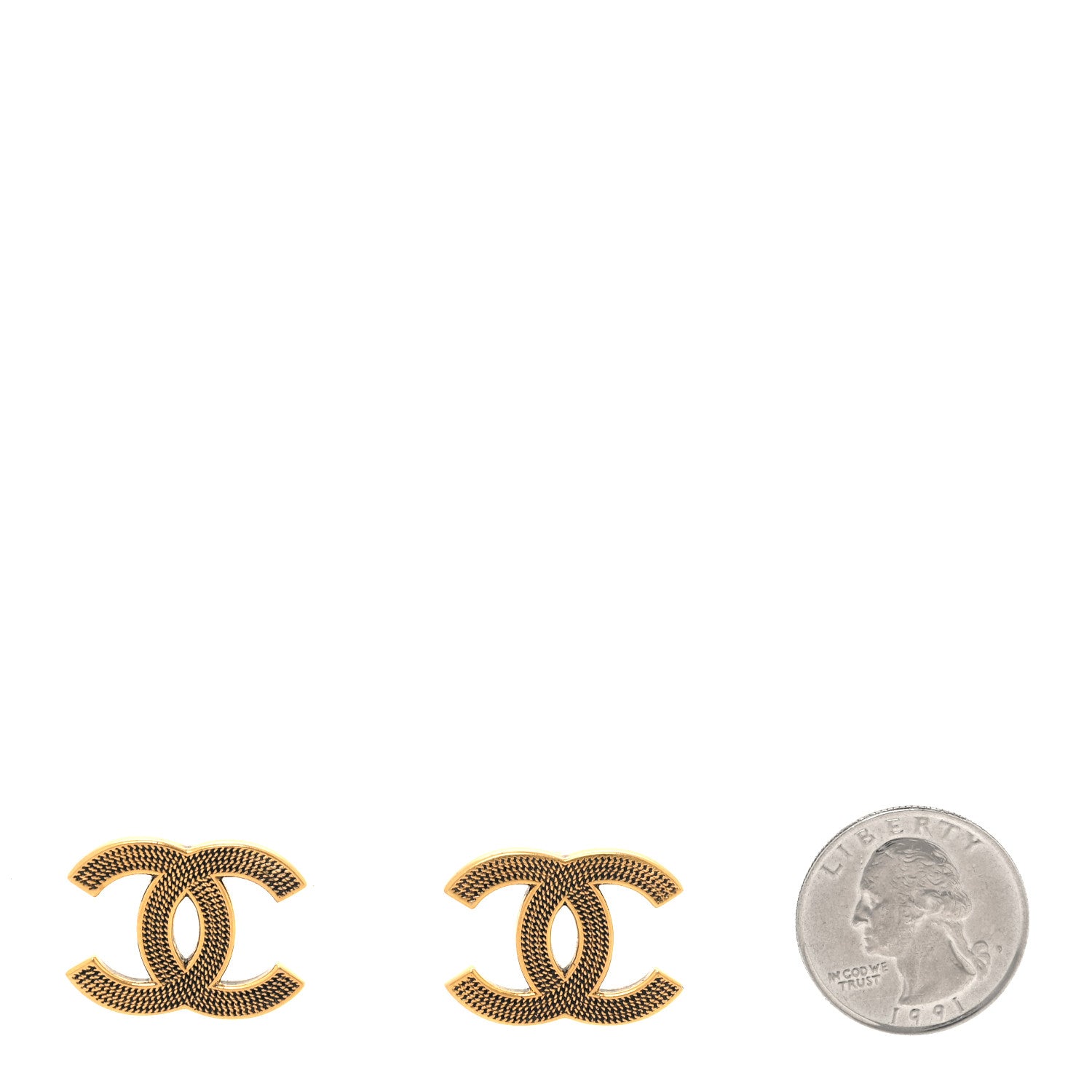 Chanel Metal Textured CC Earrings Gold 2 of 5