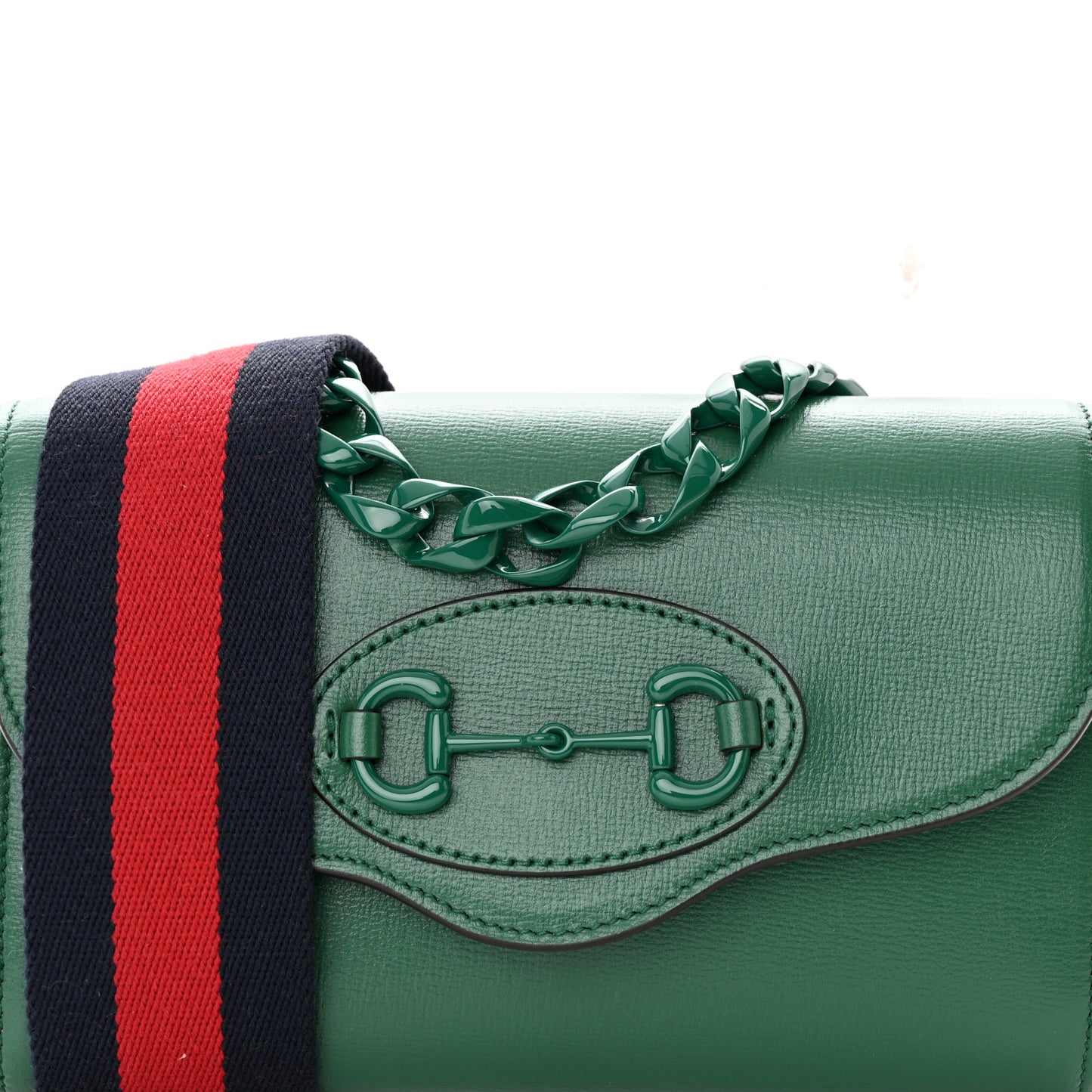 Azalea Calfskin Web Monochrome Mini Horsebit 1955 Chain Shoulder Bag Emerald