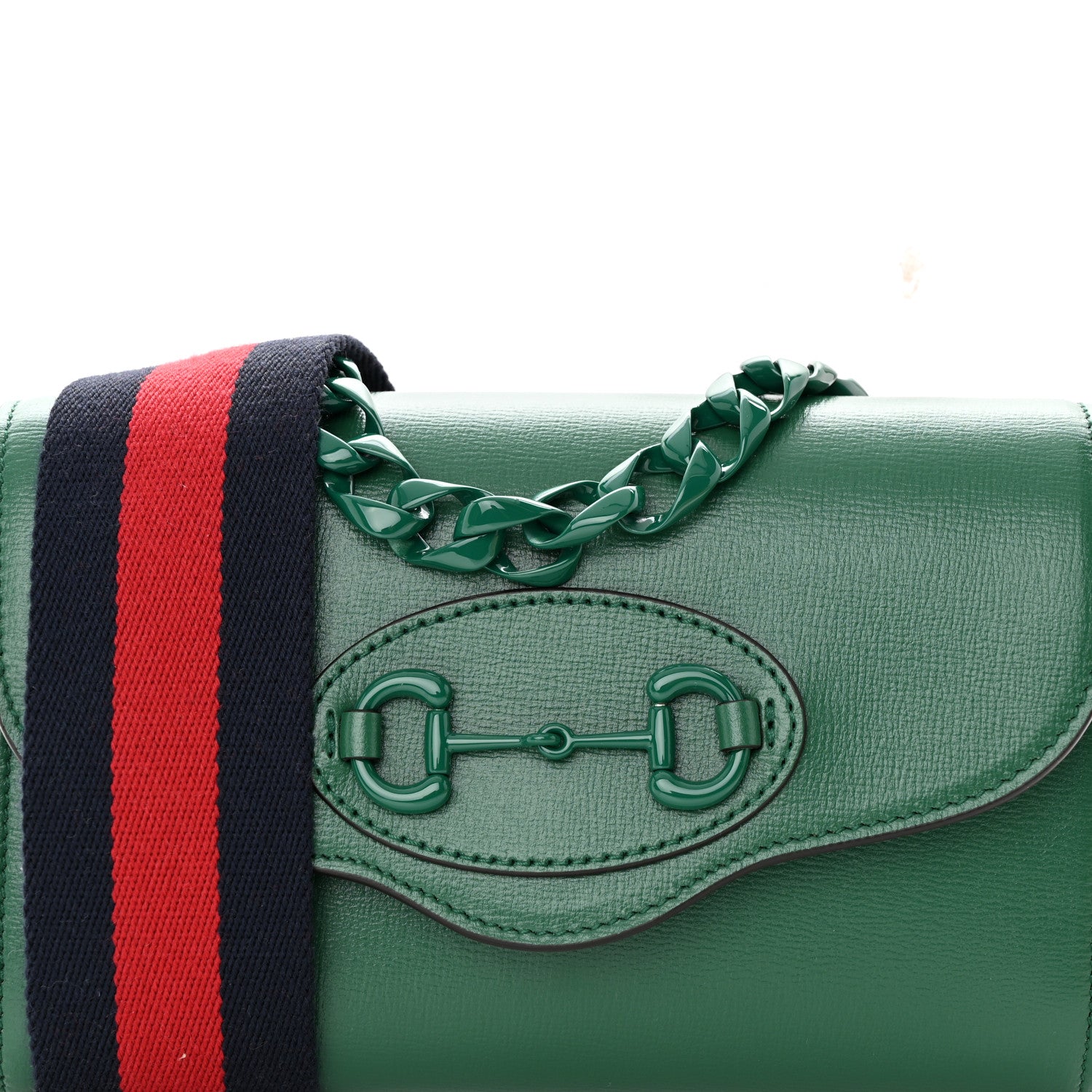 Gucci Azalea Calfskin Web Monochrome Mini Horsebit 1955 Chain Shoulder Bag Emerald 8 of 17