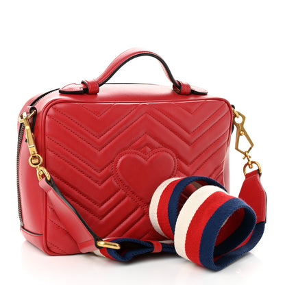 Gucci Calfskin Matelasse Sylvie Web Small GG Marmont Top Handle Shoulder Bag Hibiscus Red 3 of 10