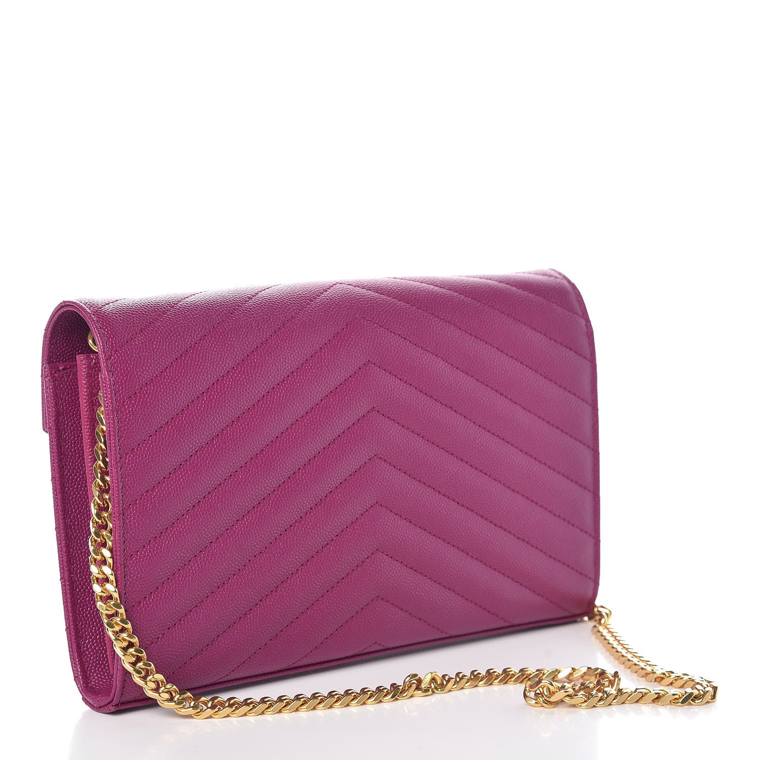 Saint Laurent Grain De Poudre Matelasse Chevron Monogram Chain Wallet Dark Grape 3 of 8