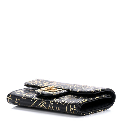 Chanel Calfskin Crocodile Embossed Graffiti 2.55 Cocodile Reissue Flap Card Holder Black Gold 10 of 12