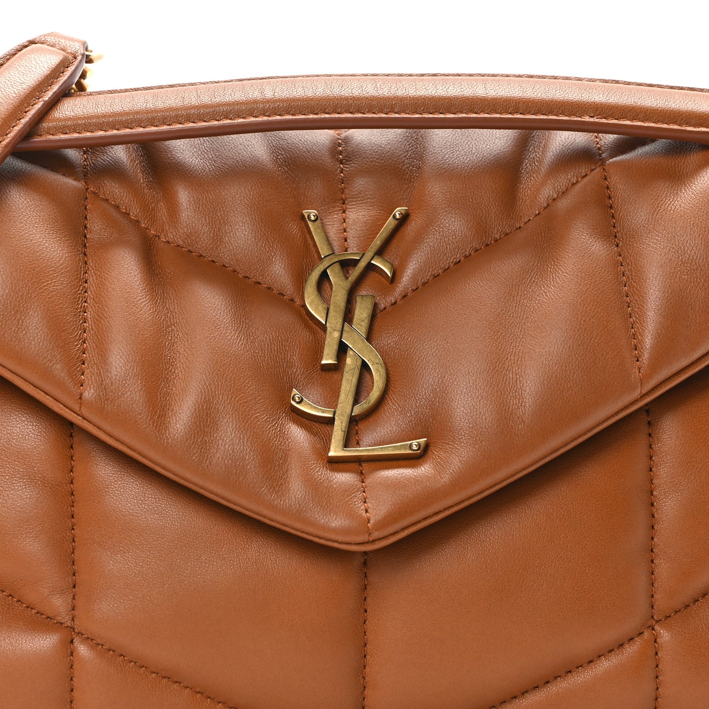 Lambskin Quilted Small Loulou Puffer Monogram Chain Satchel Dark Honey