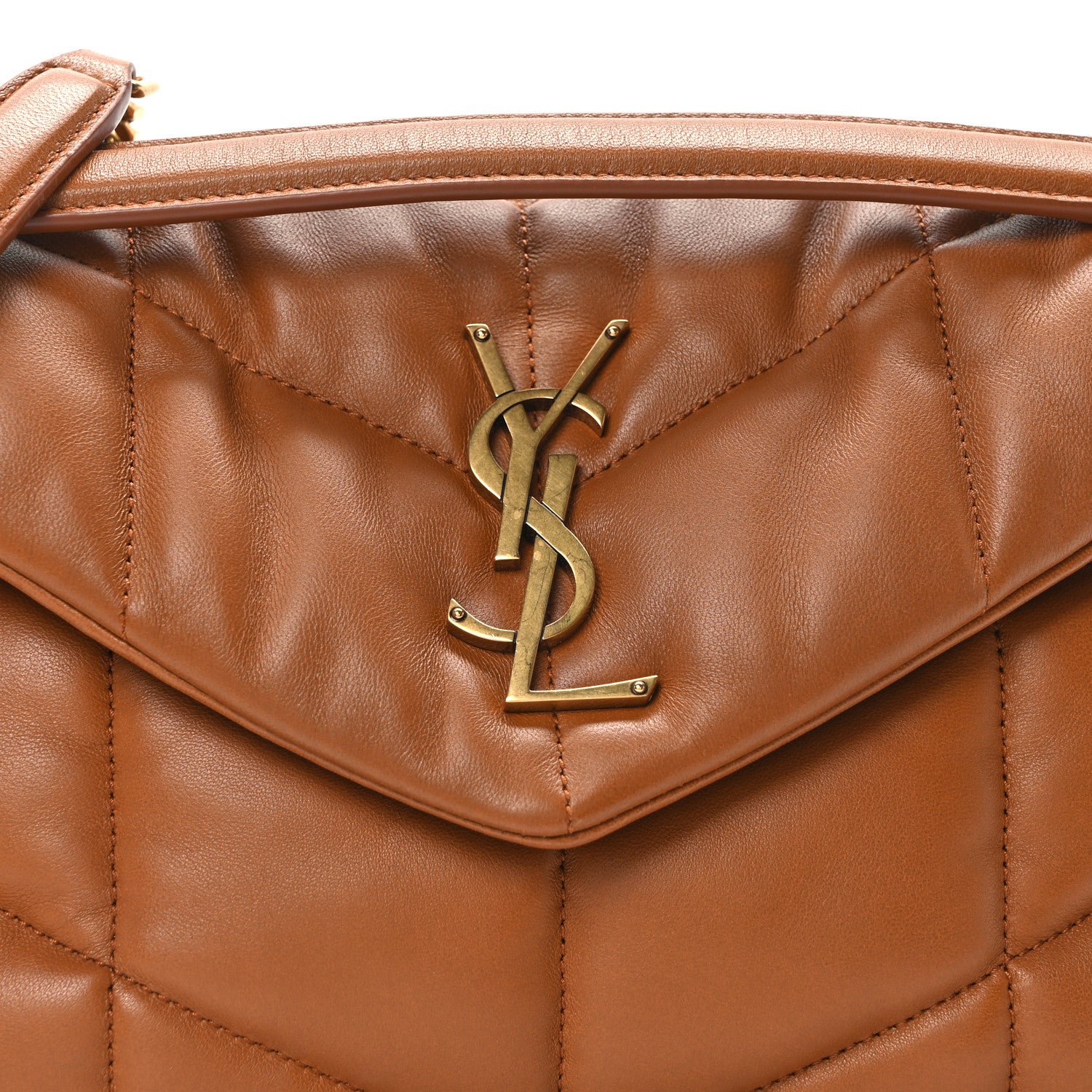 Saint Laurent Lambskin Quilted Small Loulou Puffer Monogram Chain Satchel Dark Honey 8 of 10