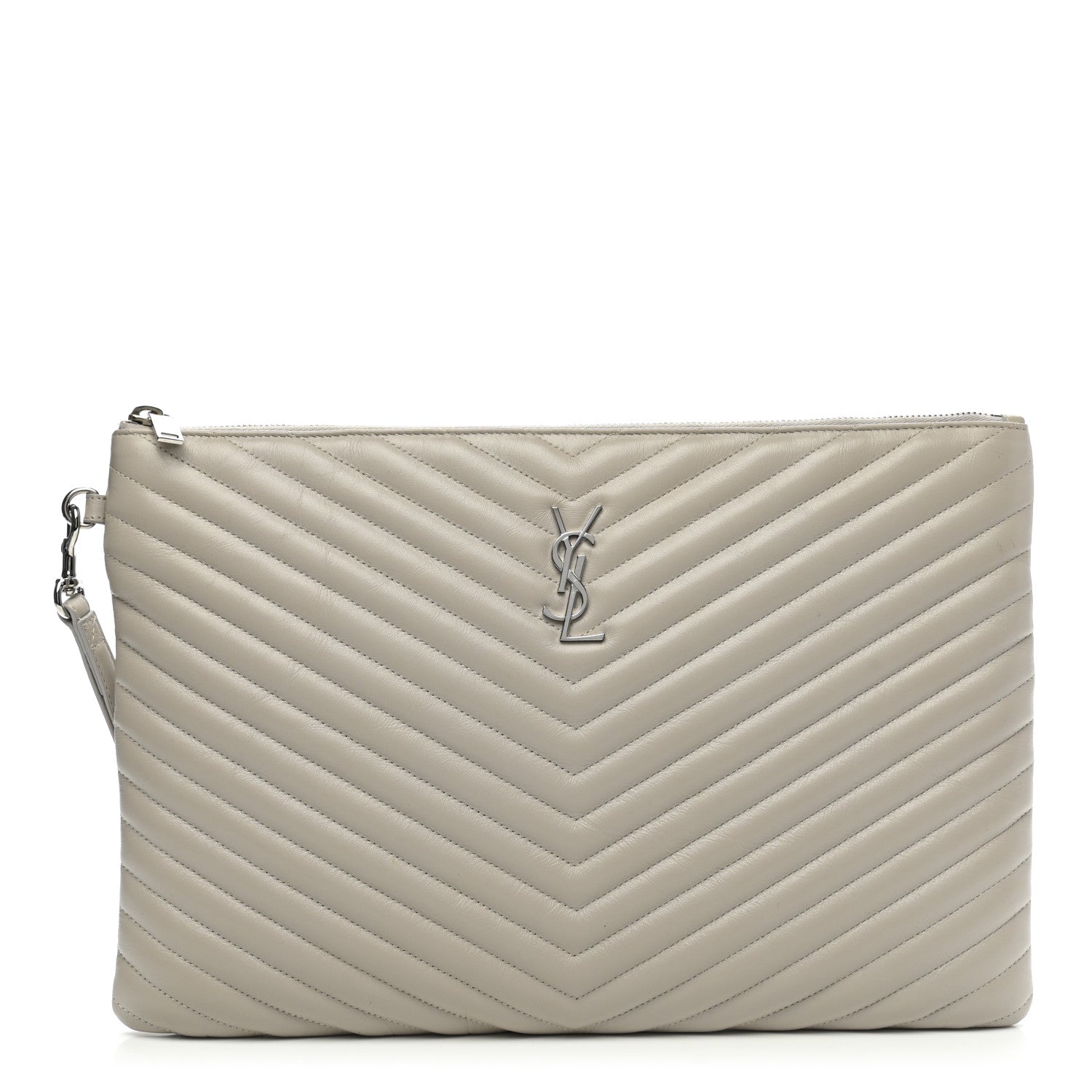 Saint Laurent Calfskin Matelasse Chevron Monogram Document Holder Granite 1 of 7