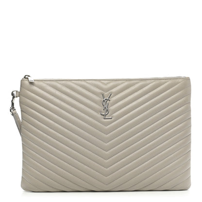 Saint Laurent Calfskin Matelasse Chevron Monogram Document Holder Granite 1 of 7