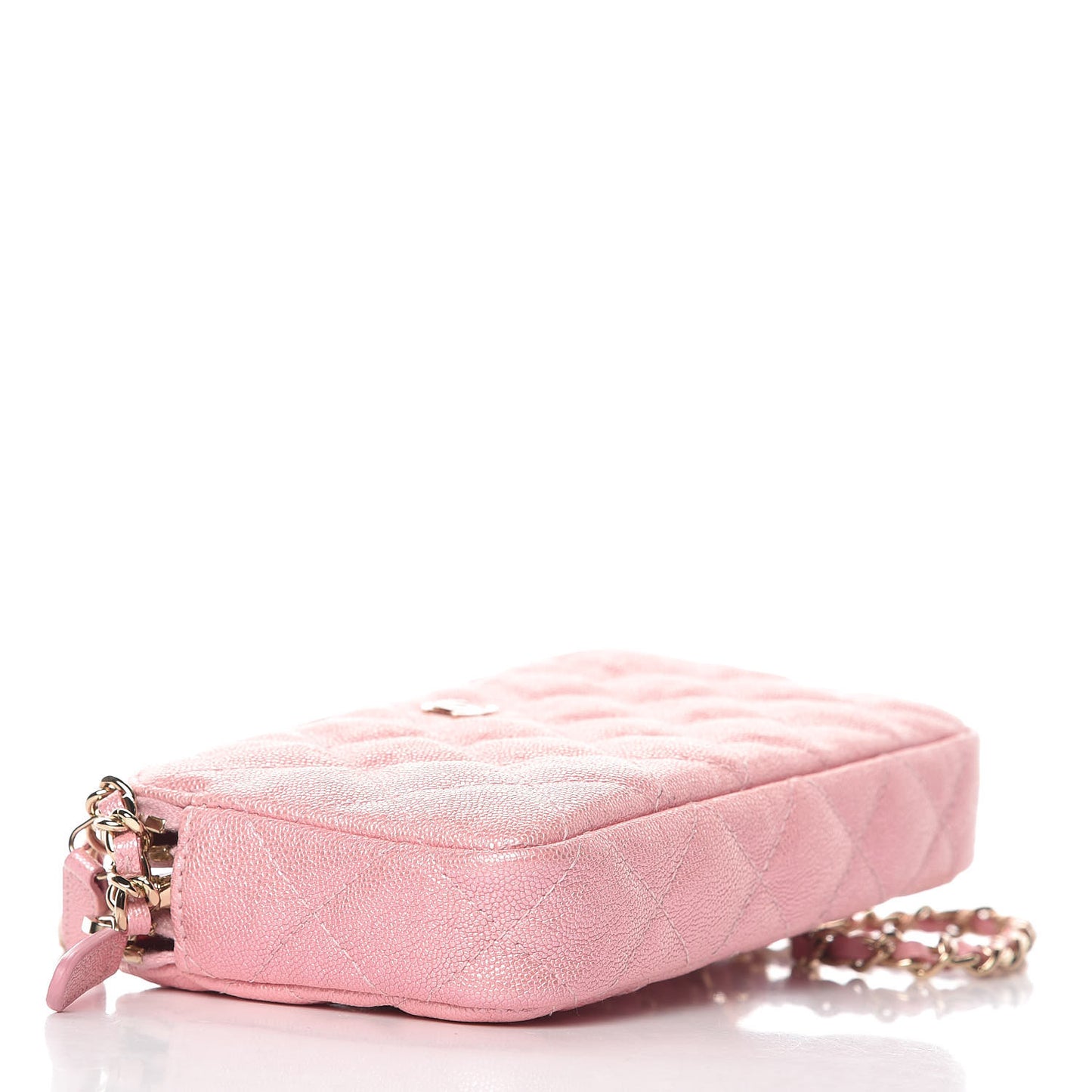 Iridescent Caviar Quilted Clutch With Chain Rose