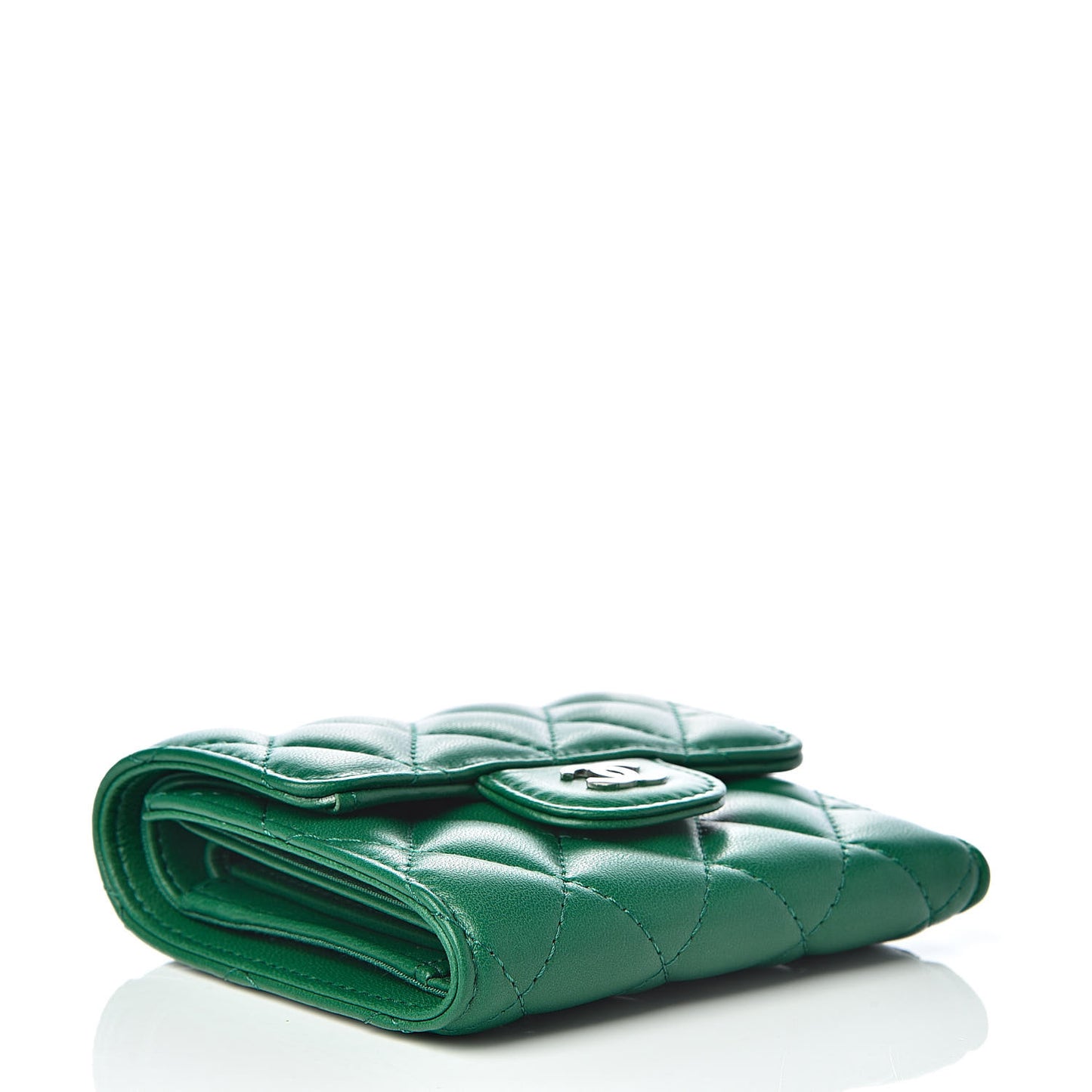 Lambskin Quilted Small Compact Wallet Green