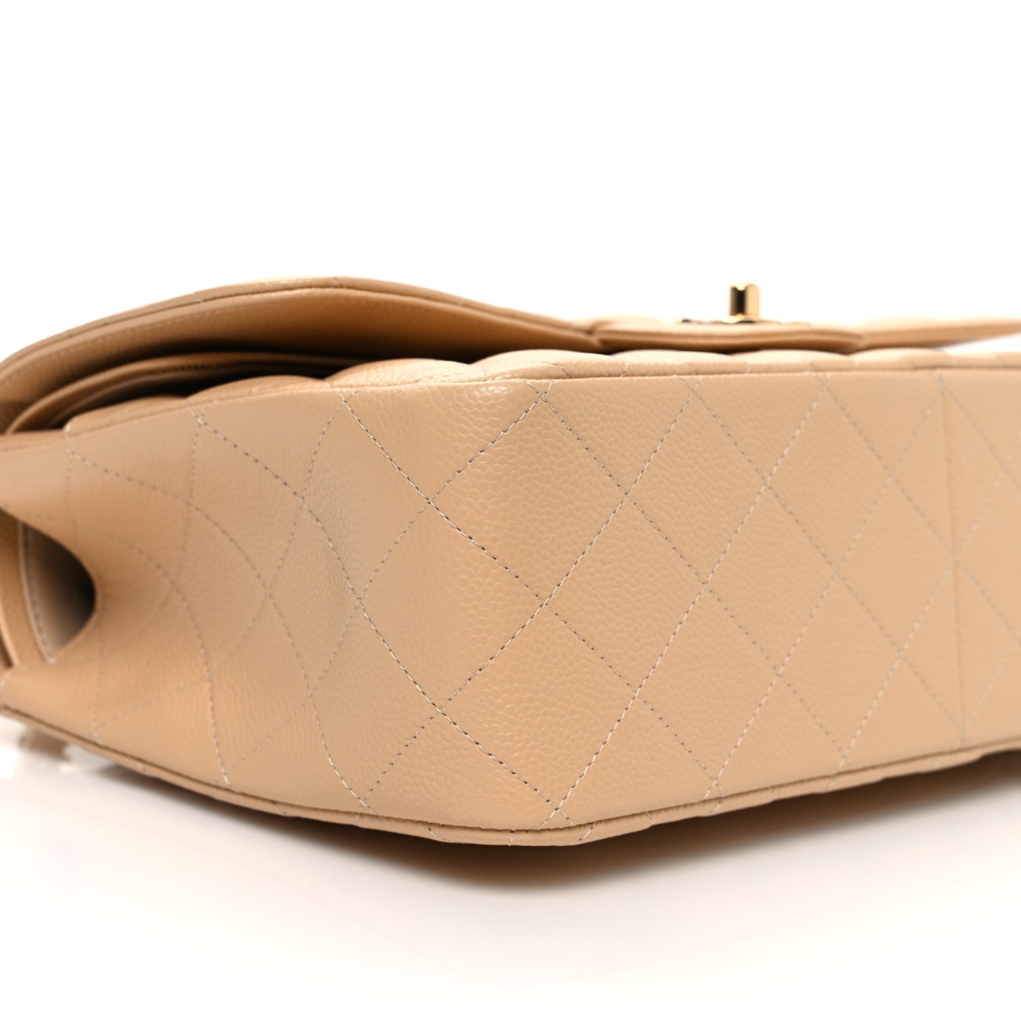 Caviar Quilted Jumbo Double Flap Beige