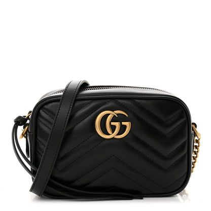 Gucci Calfskin Matelasse Mini GG Marmont Chain Shoulder Bag Black 1 of 10