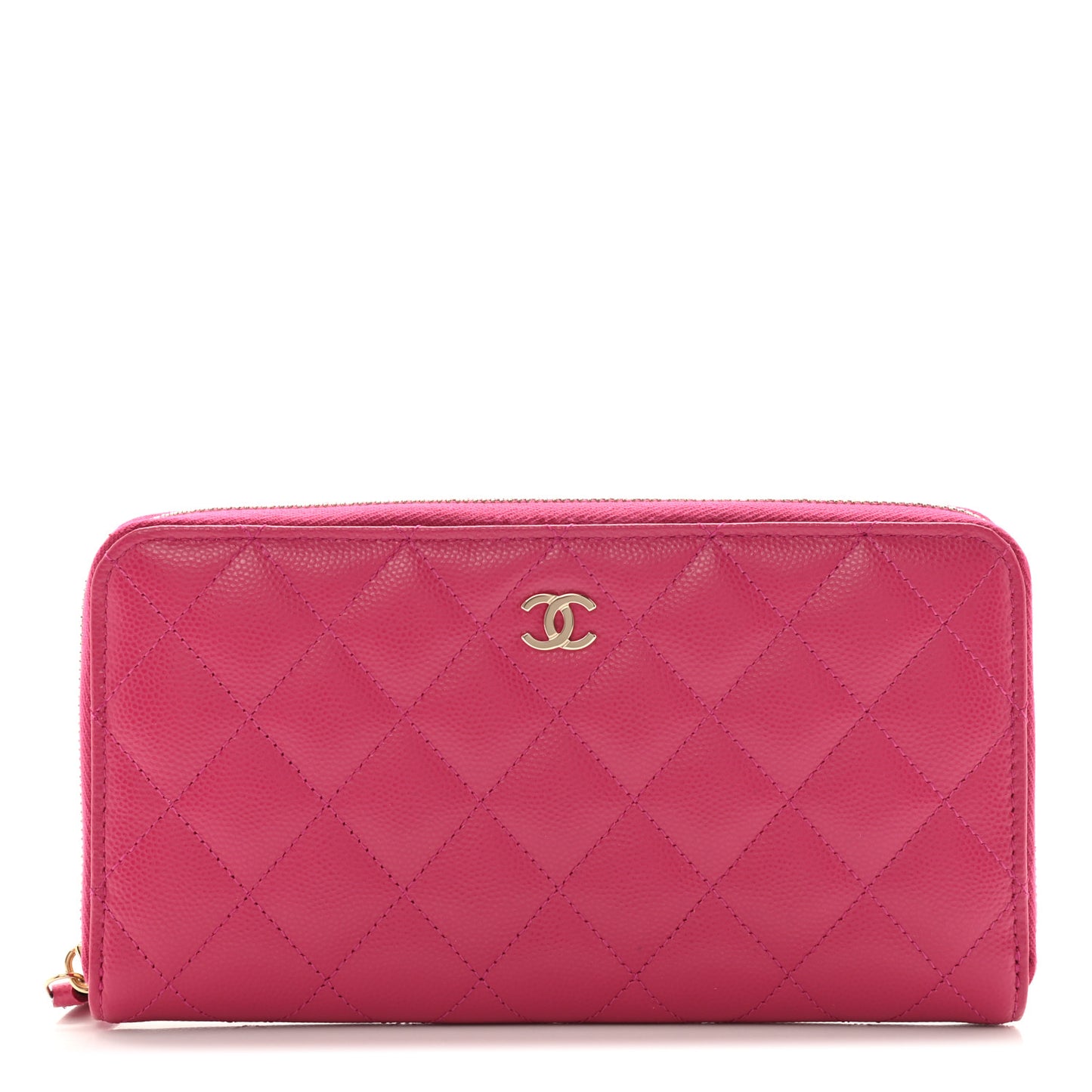 Caviar Quilted Large Gusset Zip Around Wallet Fuchsia