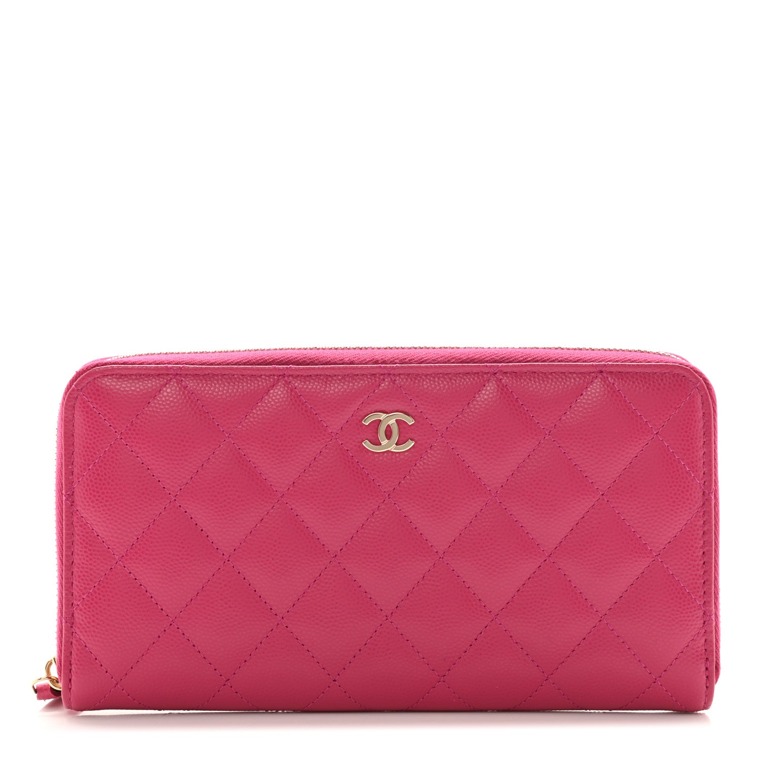 Chanel Caviar Quilted Large Gusset Zip Around Wallet Fuchsia 1 of 9