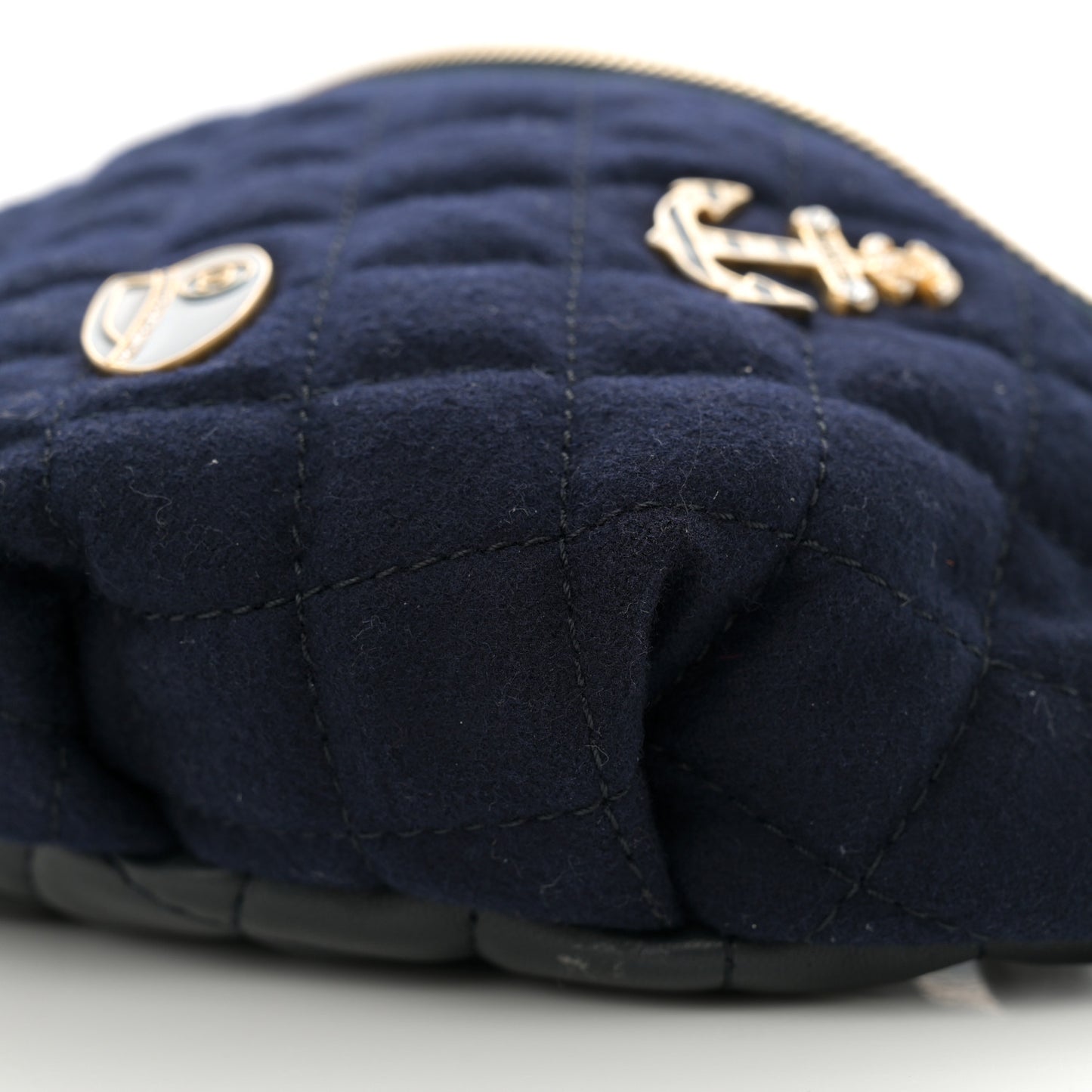Wool Lambskin Quilted Paris Hamburg Charms Waist Bag Dark Navy