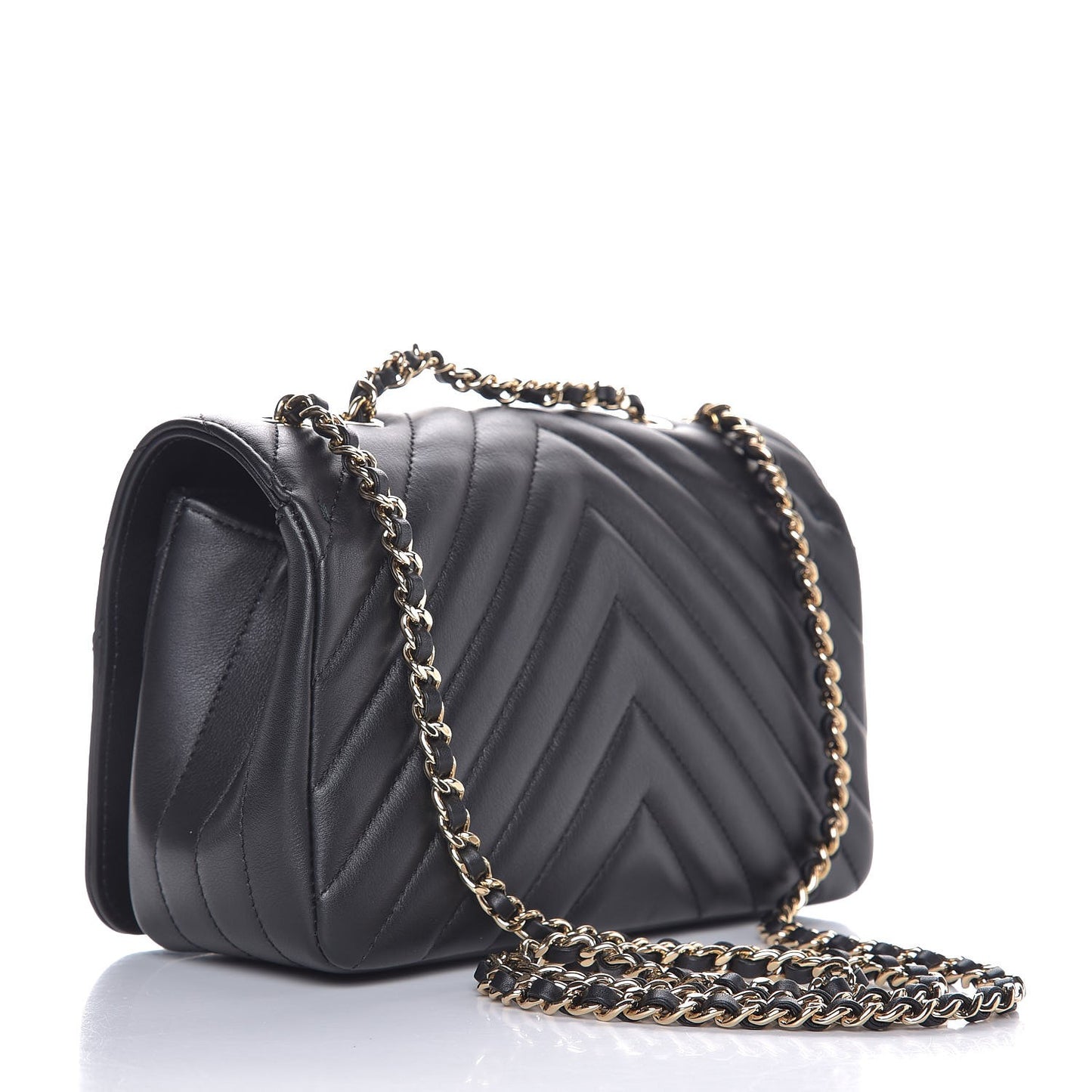 Calfskin Chevron Quilted Mini Statement Flap Black