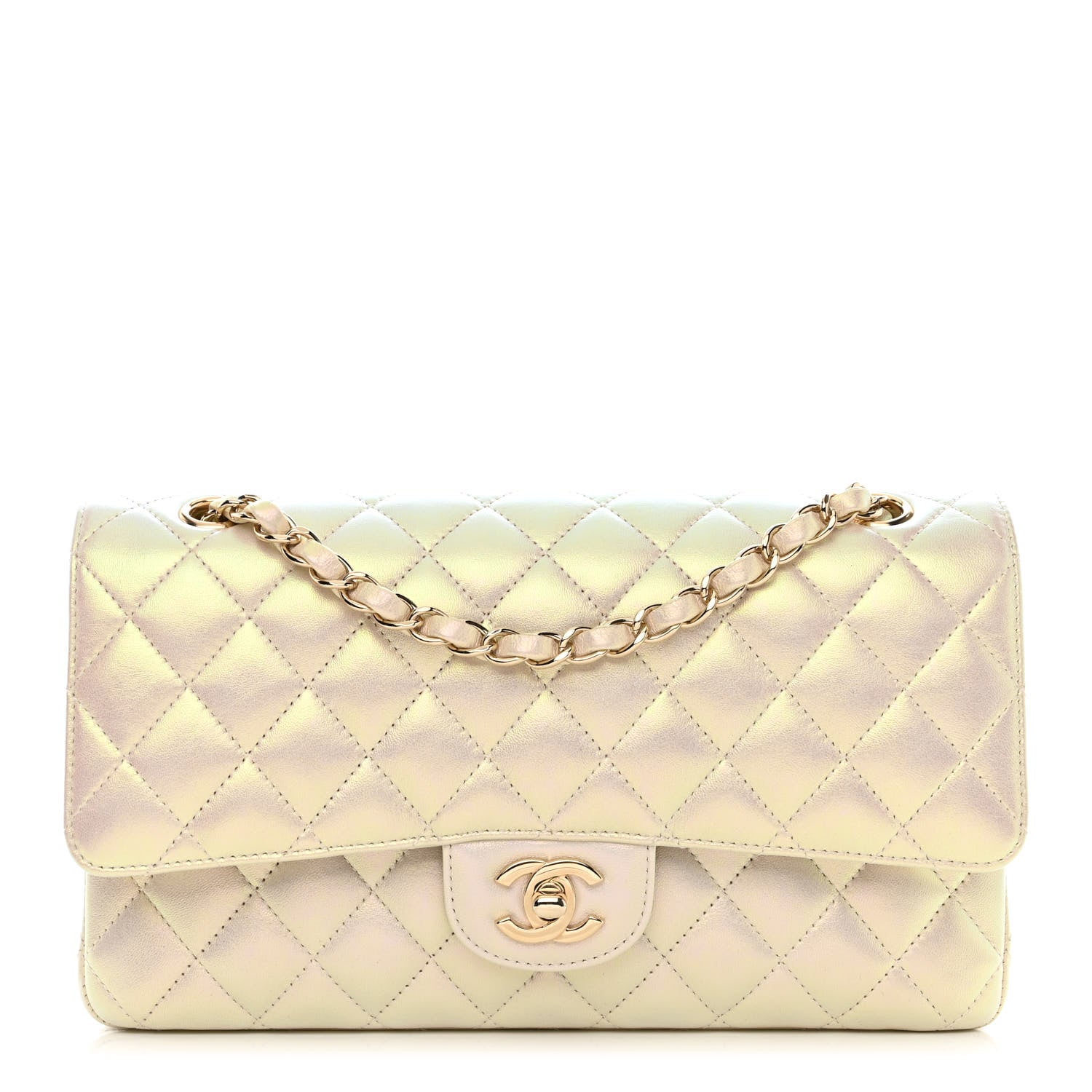 Chanel Iridescent Lambskin Quilted Medium Double Flap Ivory 1 of 12