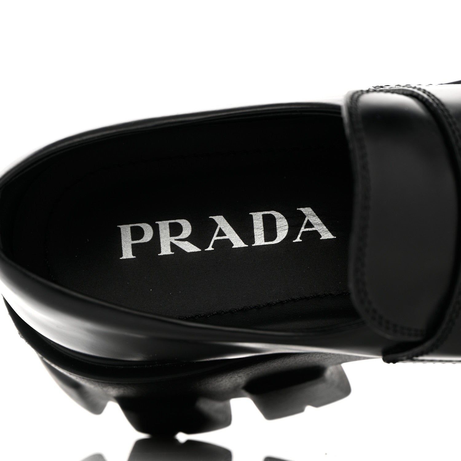Prada Spazzolato Rois Metal Triangle Logo Monolith 55mm Loafers 37.5 Black 7 of 14