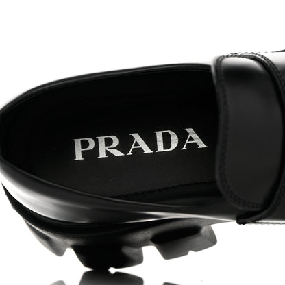 Prada Spazzolato Rois Metal Triangle Logo Monolith 55mm Loafers 37.5 Black 7 of 14