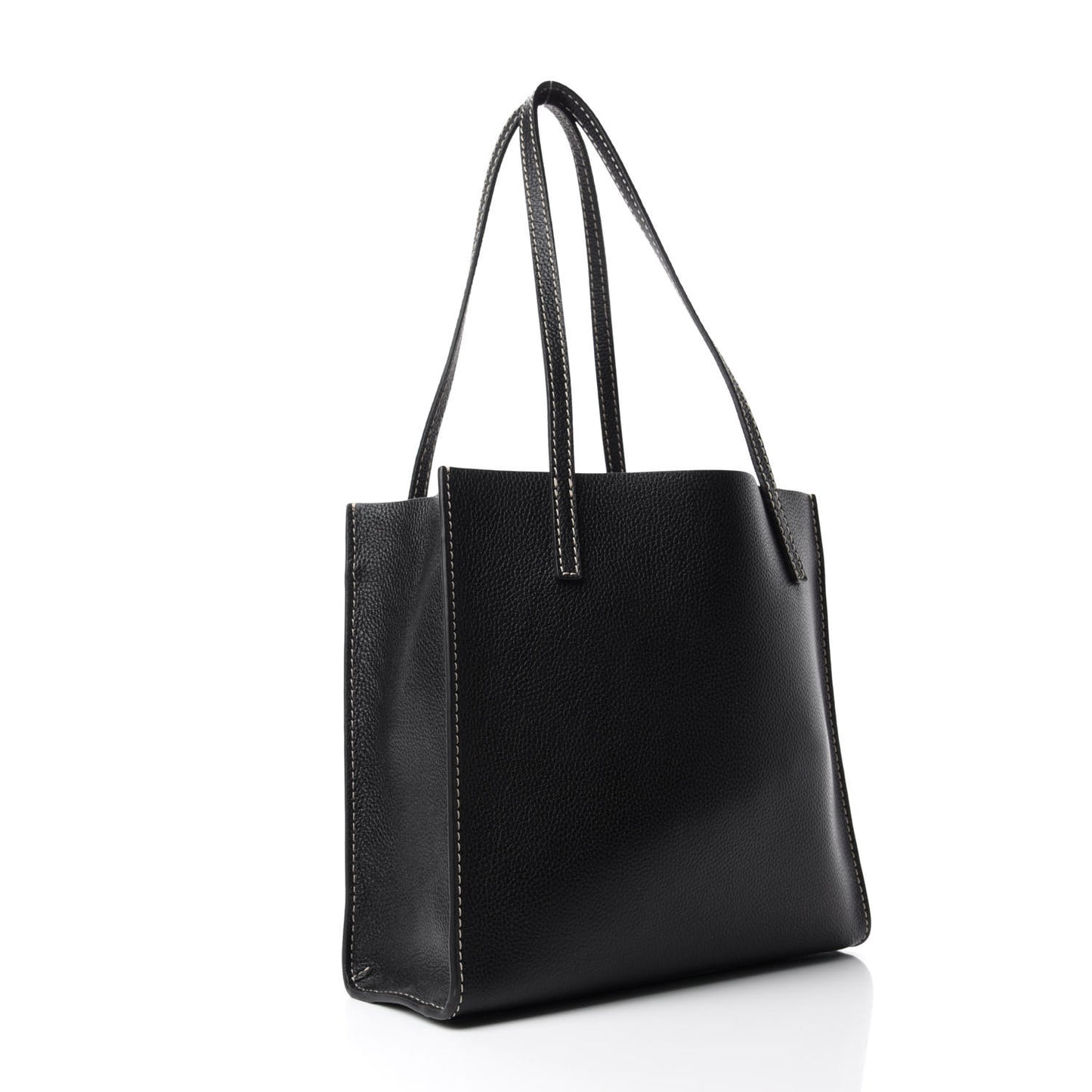 Grained Calfskin Medium Grind T Pocket Tote Black
