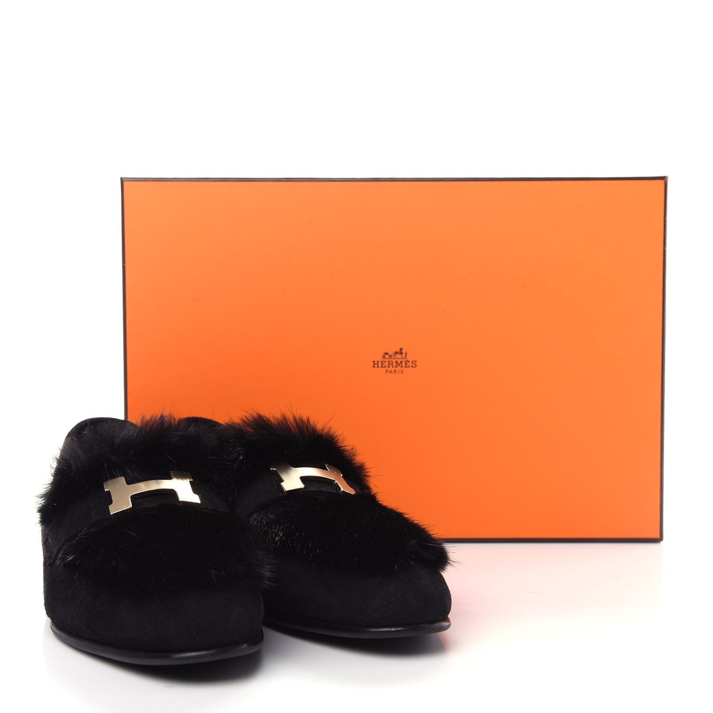 Mink Fur Suede Goatskin Paris Loafers 36.5 Black