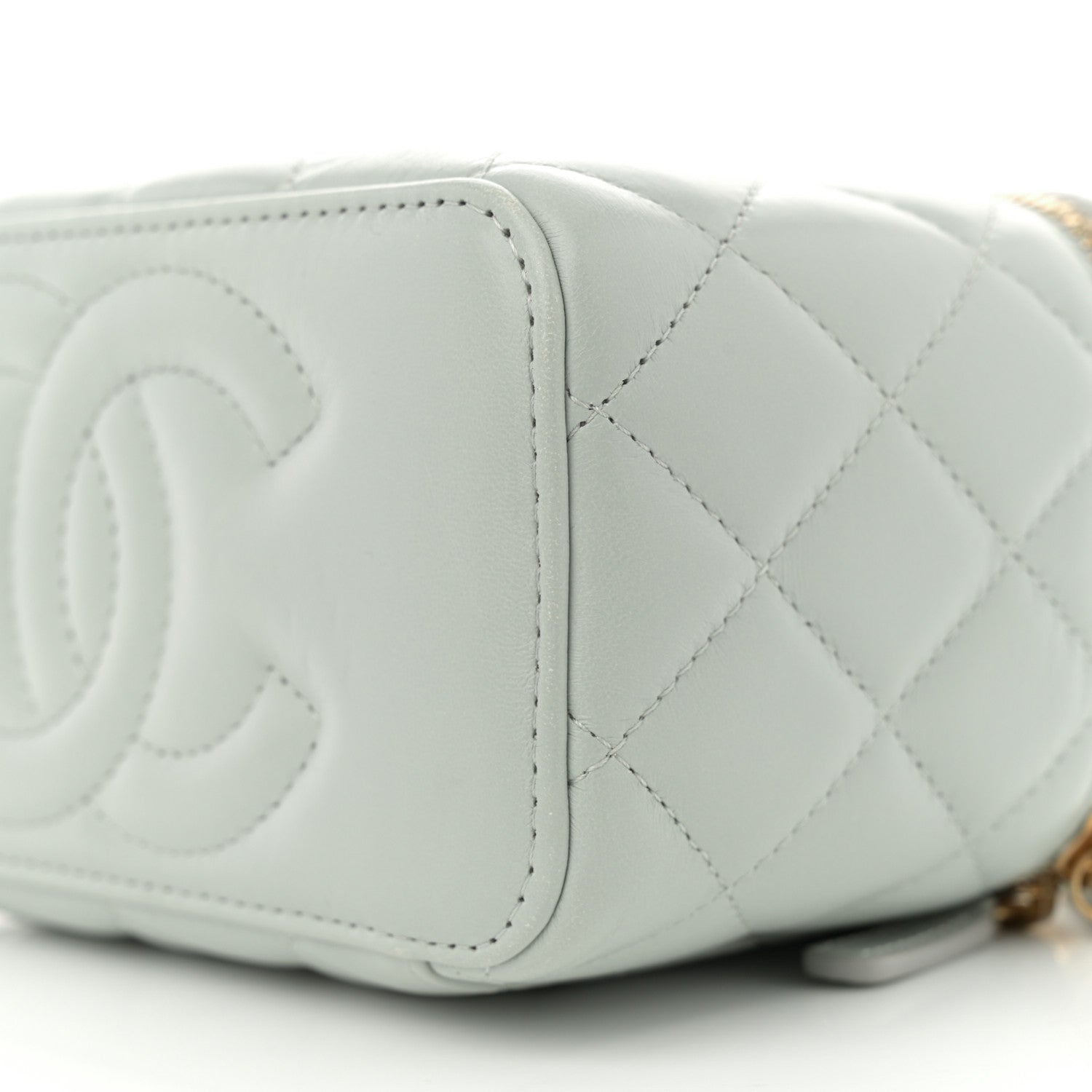 Chanel Lambskin Enamel Quilted Logo Small Vanity Case With Chain Light Grey 10 of 11