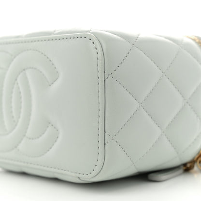 Chanel Lambskin Enamel Quilted Logo Small Vanity Case With Chain Light Grey 10 of 11