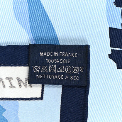 Hermes Silk Minuit Au Faubourg Scarf 70 Marine Ciel White 4 of 4