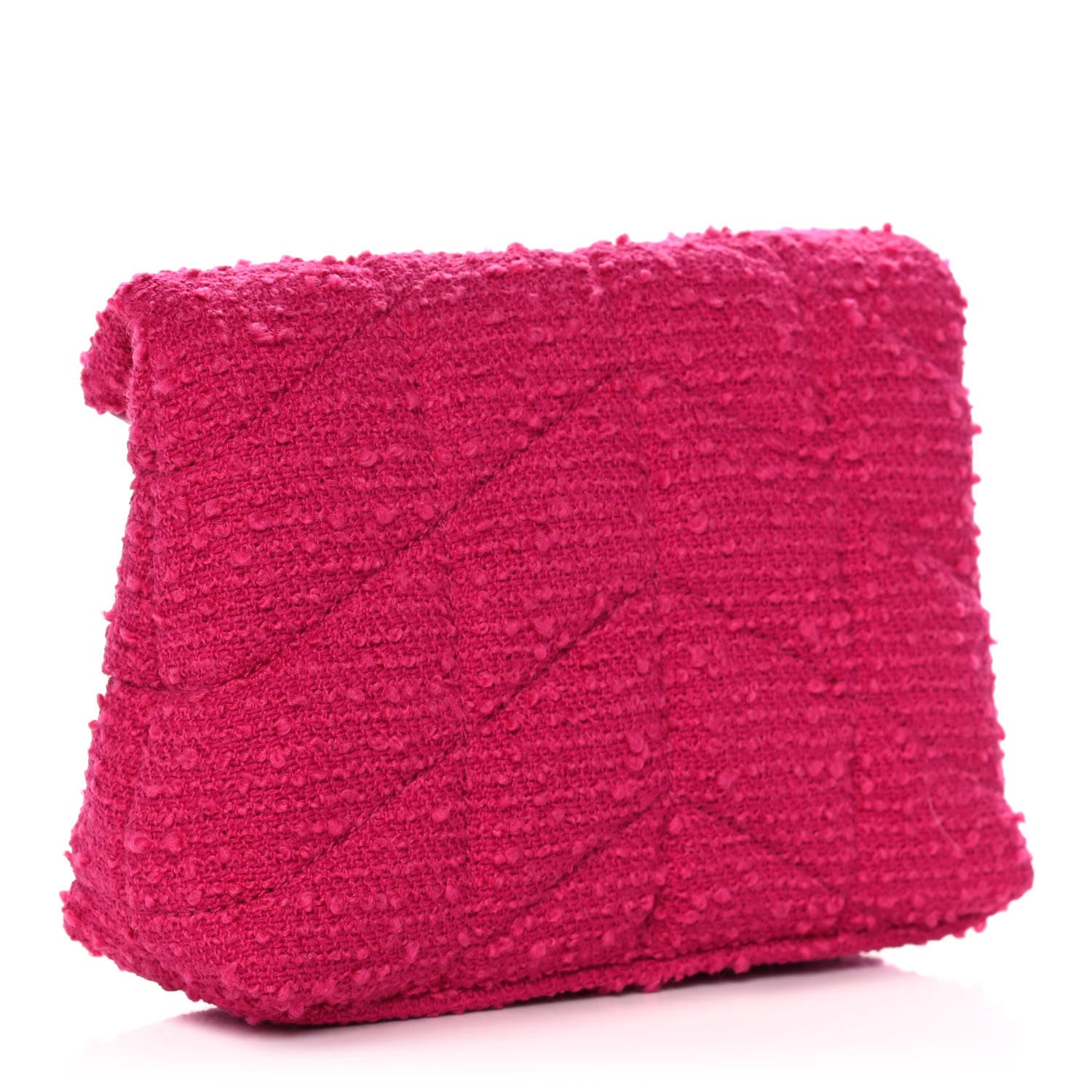 Saint Laurent Boucle Tweed Quilted Loulou Puffer Monogram Pouch Clutch Magenta 4 of 12
