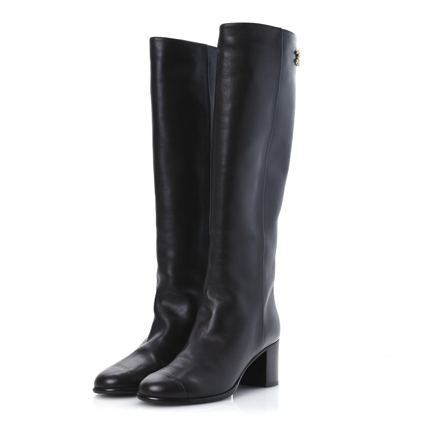 Calfskin CC High Boots 37.5 Dark Brown