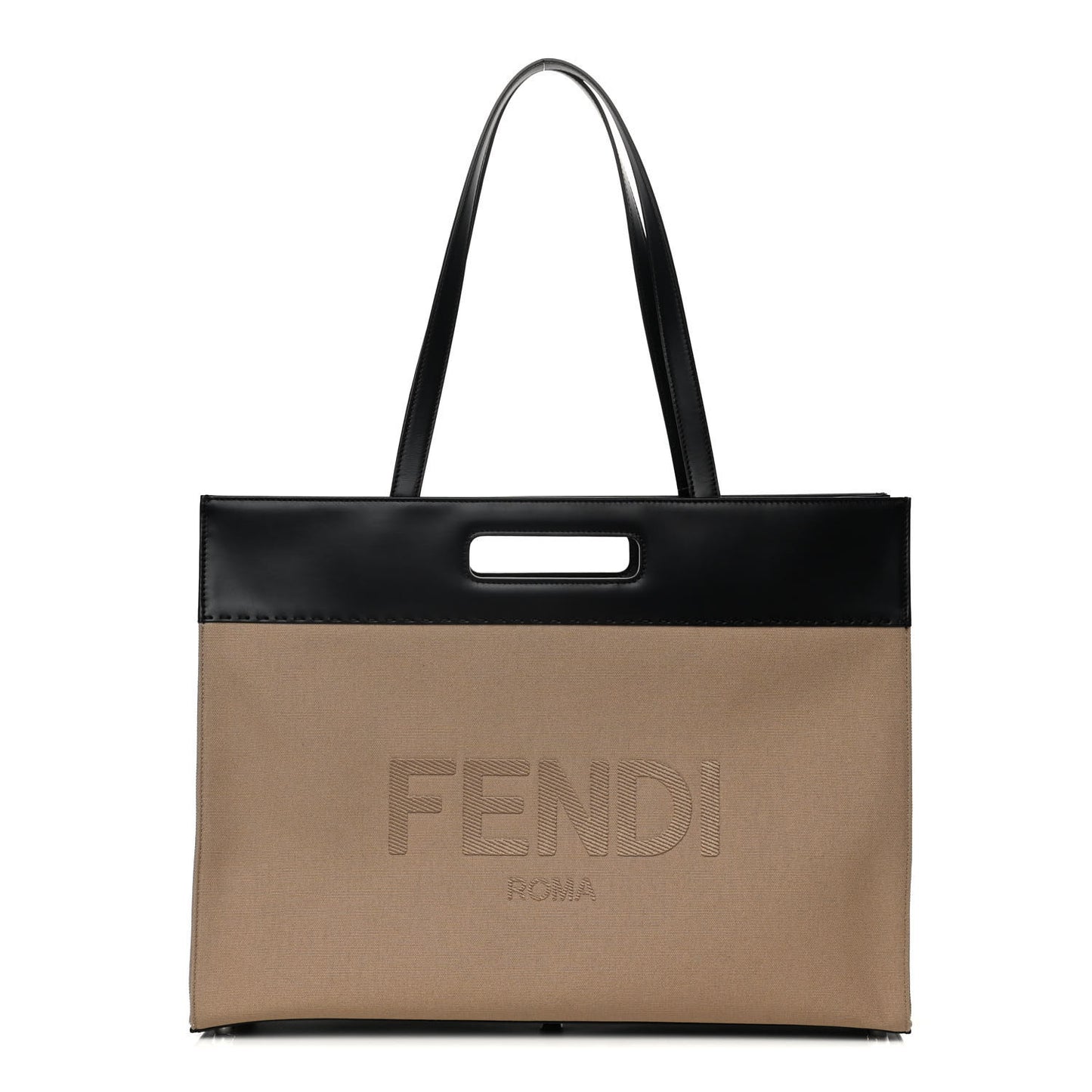 Canvas Vitello King Logo Embroidered East West Shopper Tote Sand Black