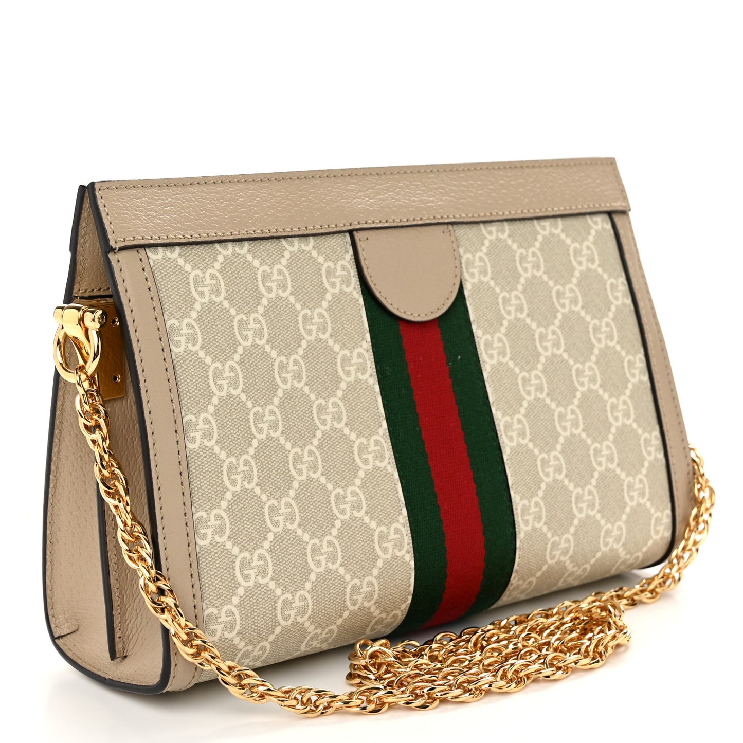 GG Supreme Monogram Textured Dollar Calfskin Web Small Ophidia Chain Shoulder Bag Beige Mystic White Oatmeal