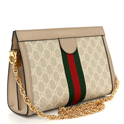 Gucci GG Supreme Monogram Textured Dollar Calfskin Web Small Ophidia Chain Shoulder Bag Beige Mystic White Oatmeal 3 of 11