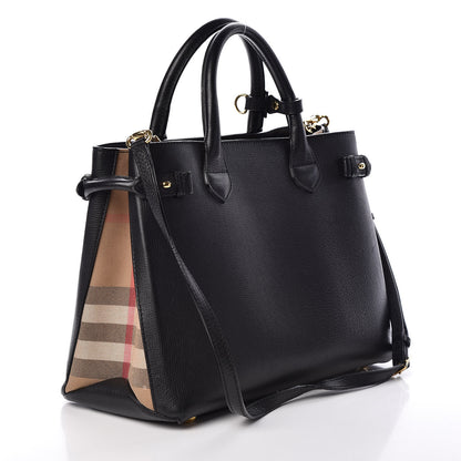 Burberry Grainy Calfskin House Check Medium Banner Tote Black 3 of 9