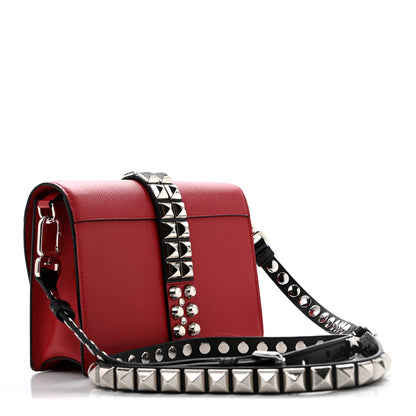 Prada Saffiano City Calfskin Studded Small Elektra Shoulder Bag Fuoco Black 3 of 12